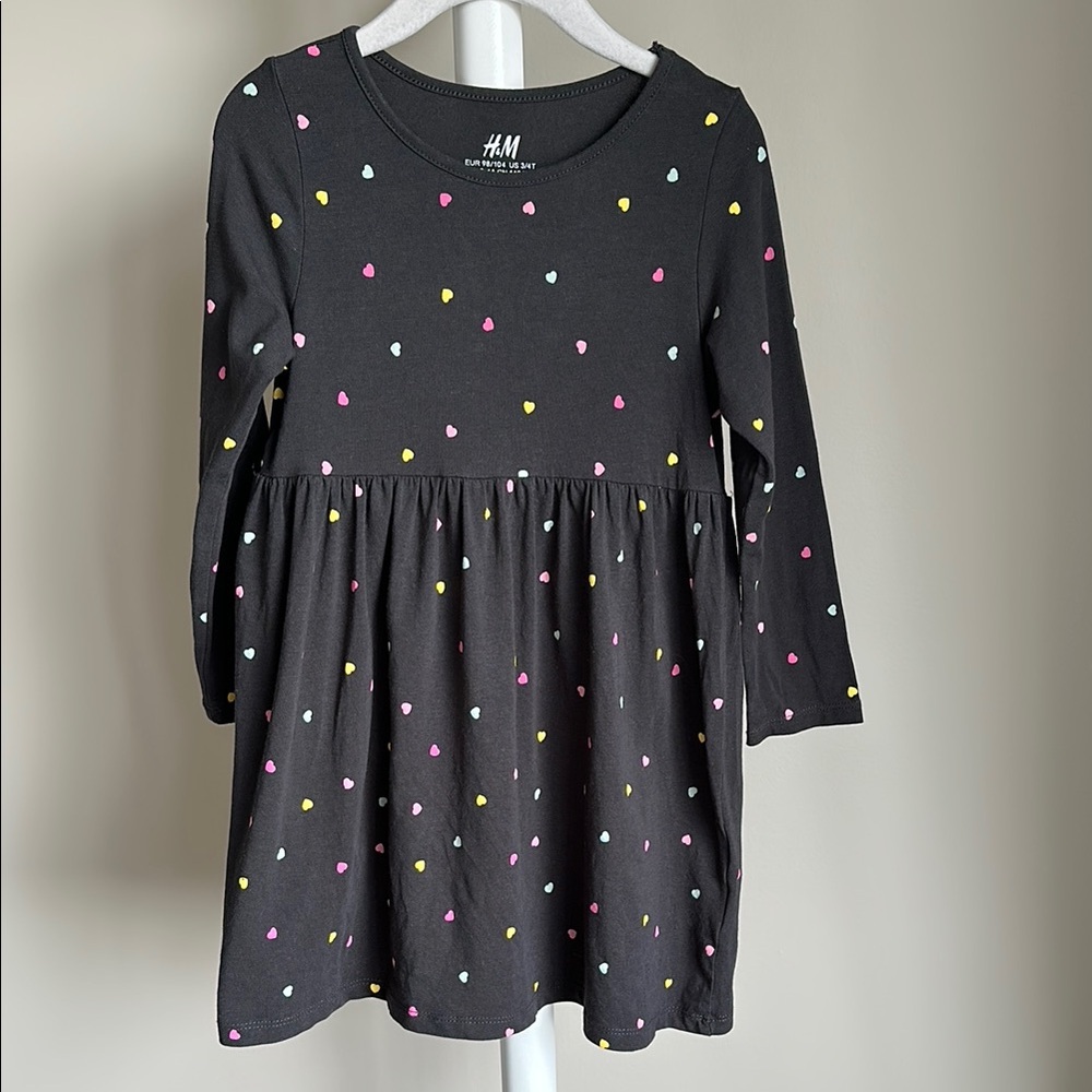 H&M Long Sleeve Heart Print Dress 3/4T